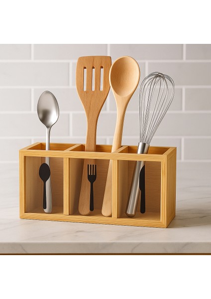 Tezgah Üstü Bambu Kașıklık 3 Gözlü Mutfak Tezgah Üstü Düzenleyici 26X9X13 cm fiyatları