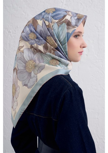 Çiçek Desenli Saf Ipek Twill Eşarp 9403D 35 modelleri