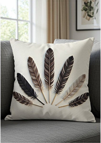 Krem Zemin Gri Şans Tüyü Desenli Dijital Baskılı Dekoratif 4lü Kırlent Kılıfı Seti fırsatları