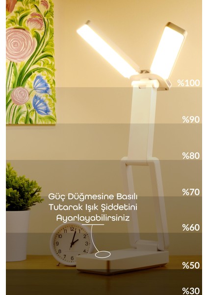 Katlanabilir Şarjlı Masa Lambası 40 LED 3 Renk Dokunmatik Ders Çalışma Okuma Işığı PR18 fırsatları