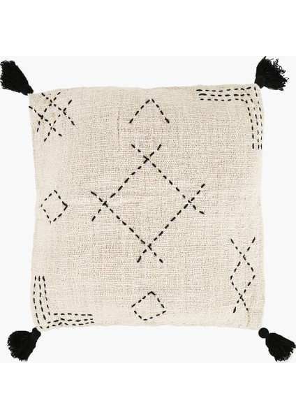 Natural Keten Nakış Desenli Kare Kırlent C