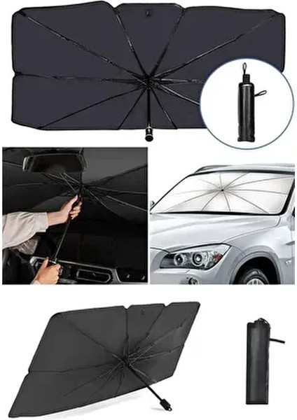 Oto Araba Güneşlik Şemsiye Tip Ön Cam Güneş Önleyici Katlanabilir 140CM x 75CM