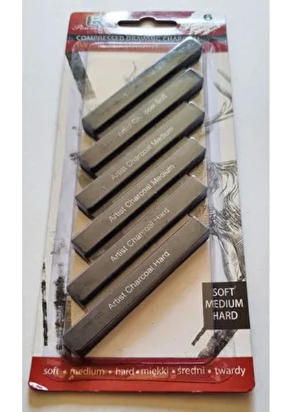 6'lı Yassı Kömür Kalem Compressed Drawing Charcoal / Sıkıştırılmış Çizim Kömürü - Soft Medium Hard fiyatları
