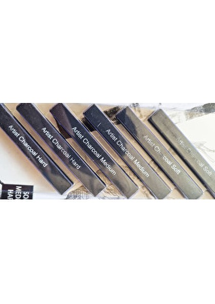 6'lı Yassı Kömür Kalem Compressed Drawing Charcoal / Sıkıştırılmış Çizim Kömürü - Soft Medium Hard fırsatları