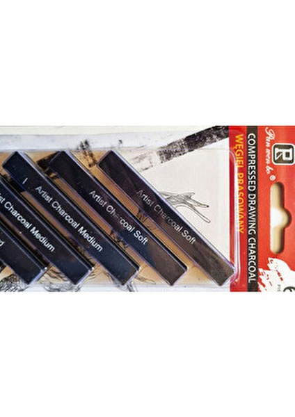 6'lı Yassı Kömür Kalem Compressed Drawing Charcoal / Sıkıştırılmış Çizim Kömürü - Soft Medium Hard