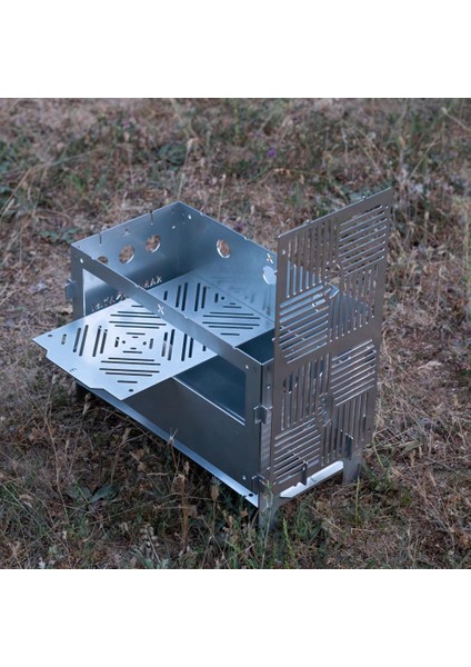 Kamp Ayısı® Pyrowide™ Geniş Katlanır Metal Ateş Kutusu - 2mm Gri Galvaniz Çelik, Çantalı, 39.5 x 26.5 x 21 cm