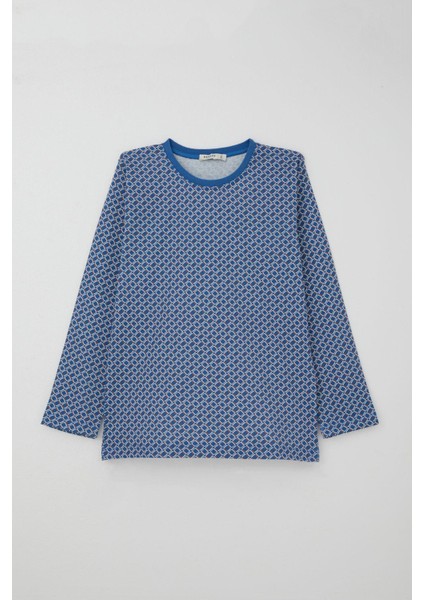Erkek Çocuk Pijama Takımı Kare Desenli 9-12 Yaş, Mavi modelleri