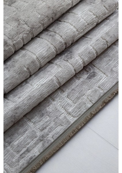 Aksu Stan Gri Saçaklı Kaymaz Tabanlı Kesme Kabartmalı Salon Koridor Mutfak Halı modelleri