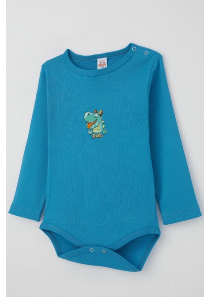 Erkek Bebek Çıtçıtlı Zıbın Body Mutlu Dinozor Baskılı 9 Ay-3 Yaş, Mavi modelleri