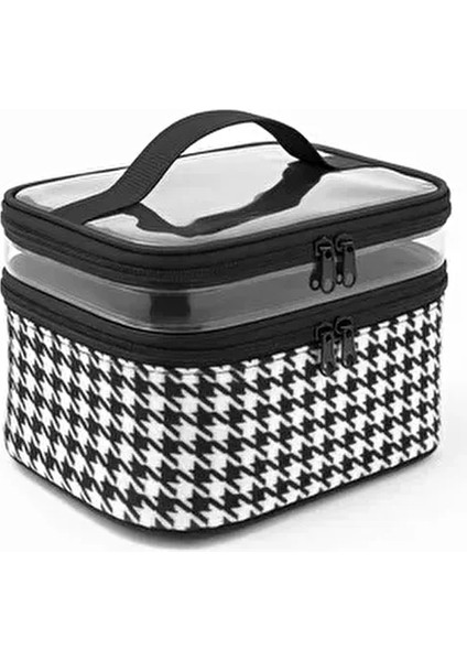 Kadın Makyaj Çantası İki Geniş Bölmeli Katlanabilir Seyahat Organizer Siyah-Beyaz fiyatları