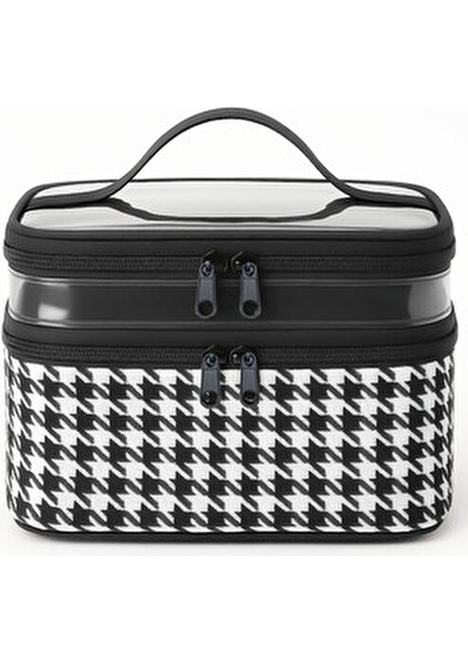 Kadın Makyaj Çantası İki Geniş Bölmeli Katlanabilir Seyahat Organizer Siyah-Beyaz fırsatları