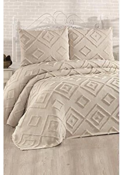 Samira 3 Parça Çift Kişilik Pike Takımı Bej