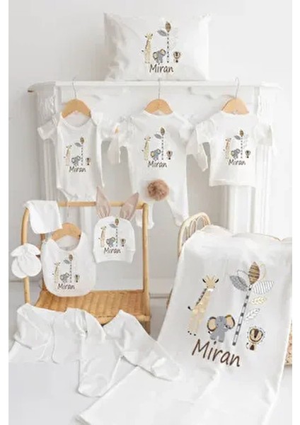 %100 Pamuk Baskılı Tavşanlı 11’li Hastane Çıkışı Unisex Bebekler İçin Sevimli Tasarım