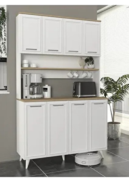 Potter 4 Kapaklı Mutfak Dolabı Kahve Köşesi Çok Amaçlı Dolap Beyaz - Rota 120 cm