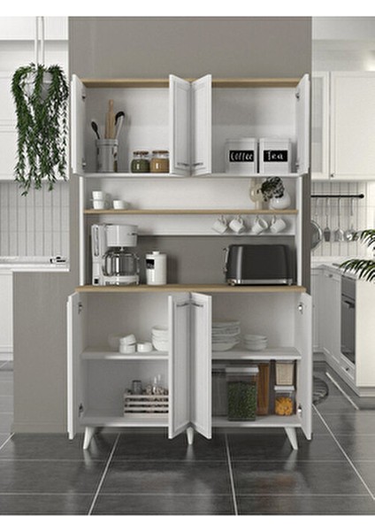 Potter 4 Kapaklı Mutfak Dolabı Kahve Köşesi Çok Amaçlı Dolap Beyaz - Rota 120 cm fırsatları