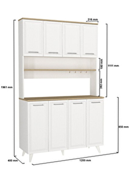 Potter 4 Kapaklı Mutfak Dolabı Kahve Köşesi Çok Amaçlı Dolap Beyaz - Rota 120 cm