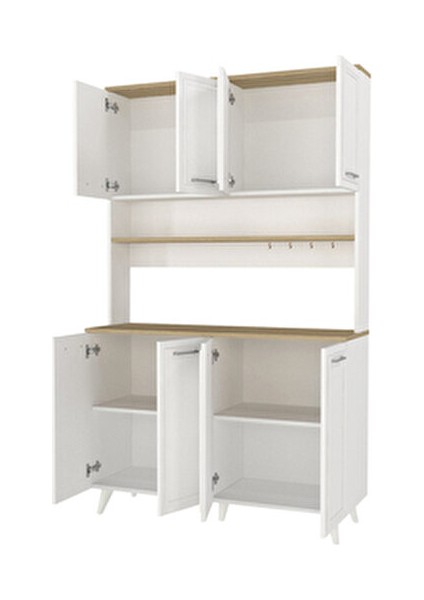 Potter 4 Kapaklı Mutfak Dolabı Kahve Köşesi Çok Amaçlı Dolap Beyaz - Rota 120 cm