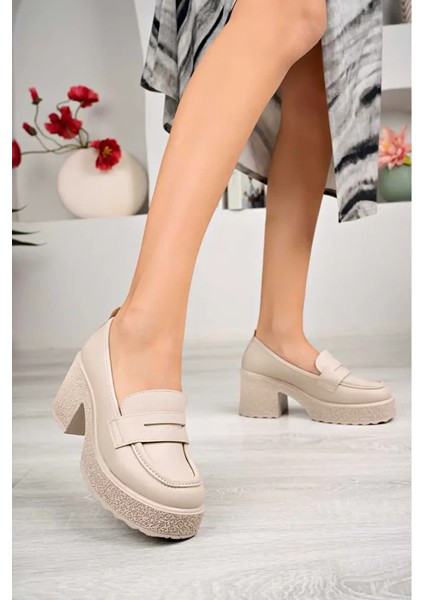 Kadın Topuklu Makosen Loafer Ayakkabı