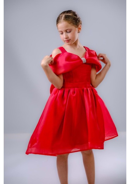 Kız Çocuk Taş Fiyonklu Isalon Elbise M00763