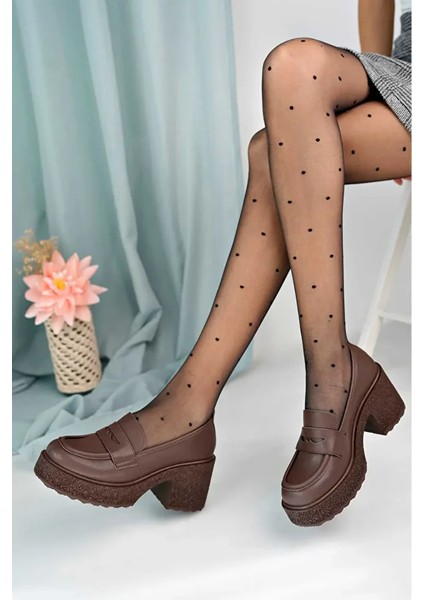 Kadın Topuklu Makosen Loafer Ayakkabı