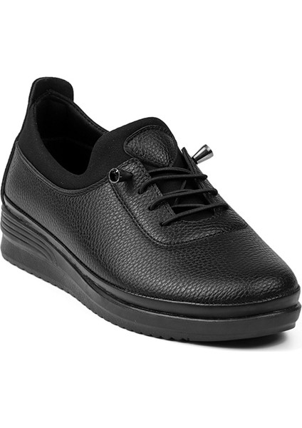 Kadın Siyah Ortopedik Desenli Anne Ayakkabısı - Rahat Kaymaz Taban, Bağcıklı Günlük Yürüyüş Ayakkabısı fırsatları