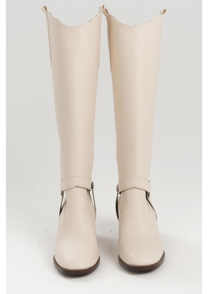 Bej Renk Ikisi Bir Arada Tak Çıkar Özellikli Kalın Topuklu Çizme/bot fırsatları