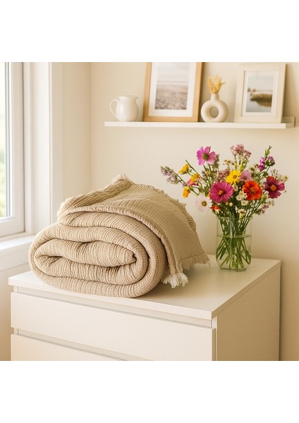 HB&Victory Müslin 6 Katlı %100 Pamuk Yorgan Vizon Renk Tek Kişilik 170X260 Cm.