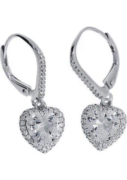 Kadın Kalp Model Sallantılı Gümüş Taşlı Küpe