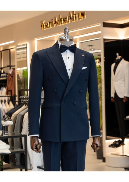 Italyan Stil Kruvaze Ceket Pantolon Takım Elbise Lacivert T14390