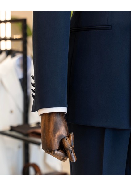 Italyan Stil Kruvaze Ceket Pantolon Takım Elbise Lacivert T14390 modelleri