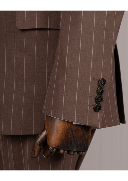 Italyan Stil Slim Fit Sivri Yaka Ceket Pantolon Takım Elbise Kahverengi T14258 fırsatları