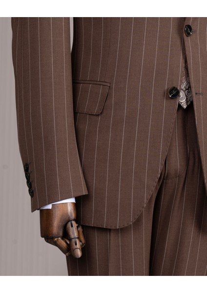 Italyan Stil Slim Fit Sivri Yaka Ceket Pantolon Takım Elbise Kahverengi T14258 indirimleri