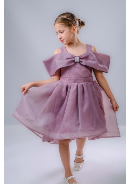 Kız Çocuk Taş Fiyonklu Isalon Elbise M00763