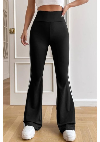 Yüksek Bel Yan Şeritli Ispanyol Paça Kadın Tayt