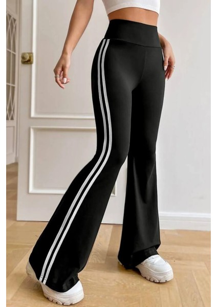 Yüksek Bel Yan Şeritli Ispanyol Paça Kadın Tayt modelleri