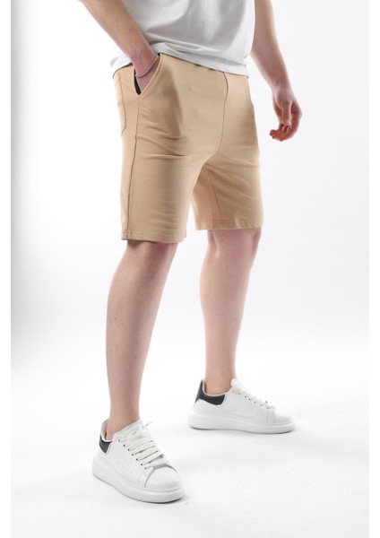 Bej Baskılı Erkek Kapri Şort 5487