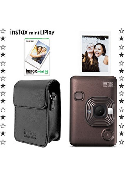 Instax Mini Liplay Hybrid Deep Bronze Fotoğraf Makinesi 10'lu Film ve Deri Kılıf Hediye Seti