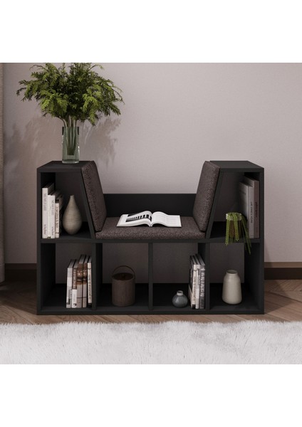 Livora Minderli Kitaplık - Oturma Alanlı 103 cm Minimalist Tasarım, Antrasit fiyatları
