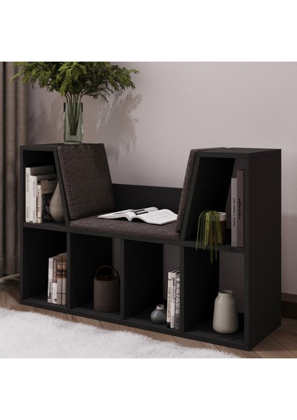 Livora Minderli Kitaplık - Oturma Alanlı 103 cm Minimalist Tasarım, Antrasit modelleri