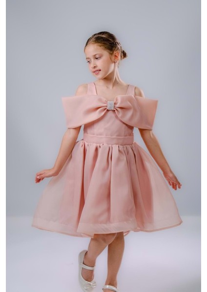 Kız Çocuk Taş Fiyonklu Isalon Elbise M00763