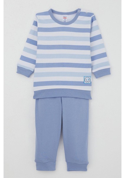 Erkek Bebek Pijama Takımı Omuzdan Patlı Sevgi Temalı Emoji Armalı 4 Ay-1 Yaş, Karışık Renk