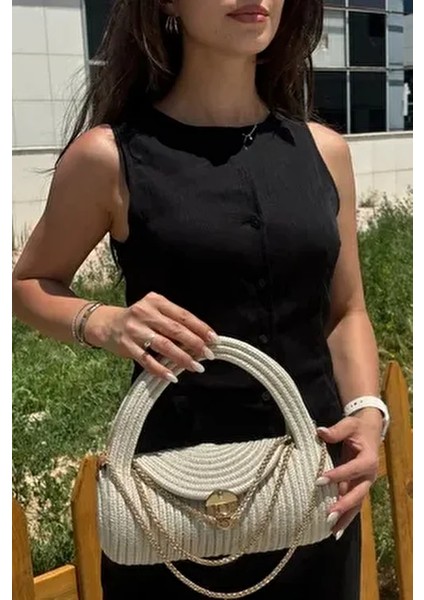 Helen Zarif Aksesuar Detaylı Şık Tasarım Zamansız Günlük, Şık Çapraz ve El Çantası