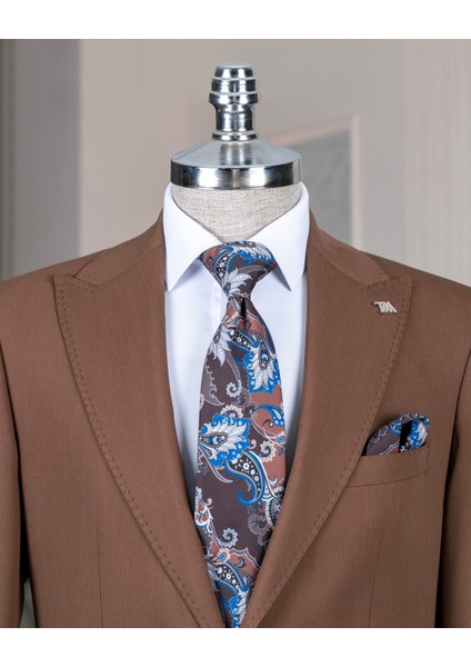 Italyan Stil Slim Fit Ceket Pantolon Takım Elbise Kahverengi T14154 fiyatları