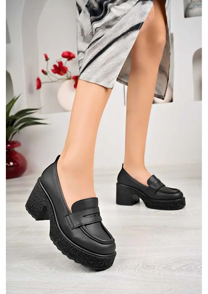 Kadın Topuklu Makosen Loafer Ayakkabı