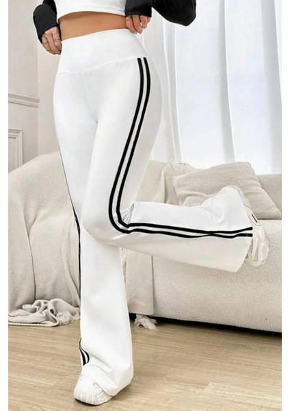 Yüksek Bel Yan Şeritli Ispanyol Paça Kadın Tayt