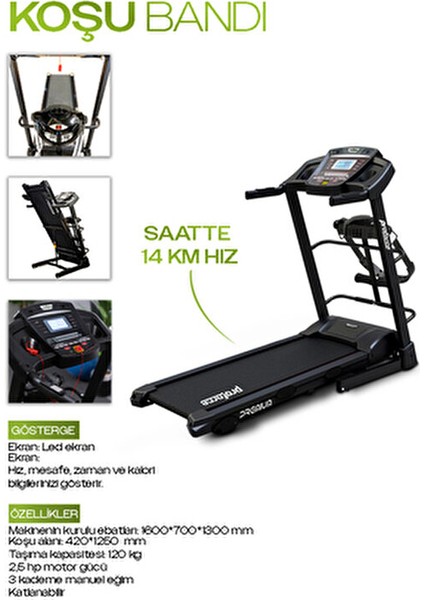 Premium 2,5 Hp LED Gösterge 0 - 14 Km/s Hız Kolay Kurulum Koşu Bandı modelleri