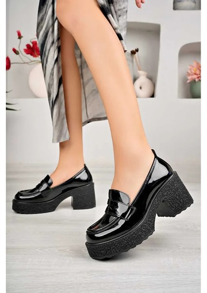 Kadın Topuklu Makosen Loafer Ayakkabı