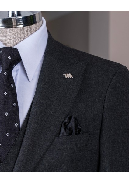 Italyan Stil Slim Fit Ceket Yelek Pantolon Takım Elbise Antrasit T14314 modelleri