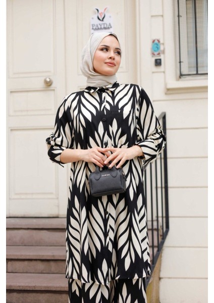 Kadın Tesettür Takım Çiçek Desenli 2'li Pantolon Tunik Takımı