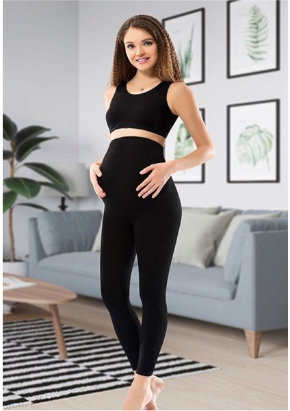 Kadın Siyah M Beden Esnek Kumaş Hamile Taytı